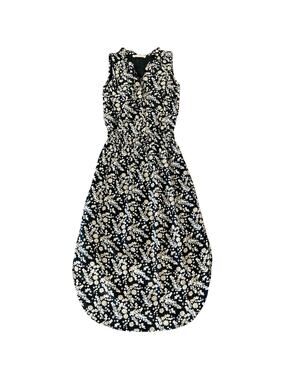Banjanan Floral Cotton Maxi Dress Black Cream Sleeveless Waist Boho Small